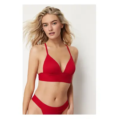 Trendyol Red Triangle Push Up Textured Bikini Top