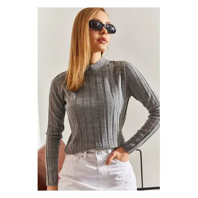 Bianco Lucci Women's Turtleneck Ribbed Knitwear Sweater