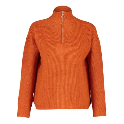 Trendyol Orange Soft Textured Zippered Knitwear Sweater