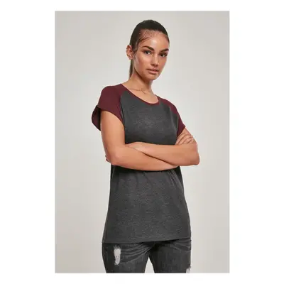 Women's contrasting raglan t-shirt charcoal/red wine