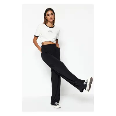 Trendyol Black Wide Leg/Casual Fit High Waist Flexible Knitted Pants