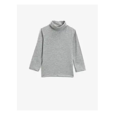 Koton Girls' Gray Stand-Up Collar Basic Long Sleeve T-Shirt