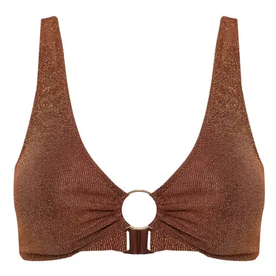 Trendyol Brown Triangle Accessory Silvery Bikini Top