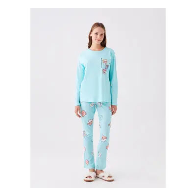 LC Waikiki Women's Crew Neck Printed Long Sleeve Pajamas Set