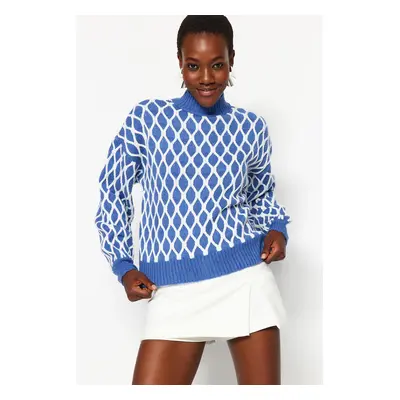 Trendyol Indigo Soft Textured Patterned Knitwear Sweater