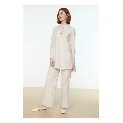 Trendyol Cream Half-Concealed Fly Shoulder Detailed Tunic-Pants Woven Suit