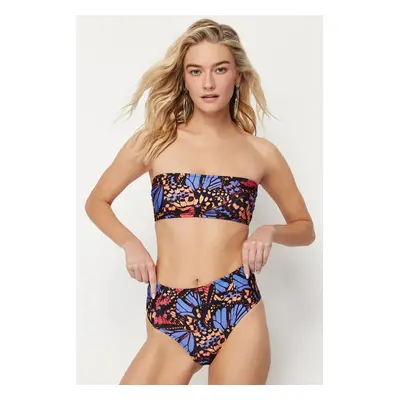 Trendyol Butterfly Patterned Strapless High Waist Hipster Bikini Set