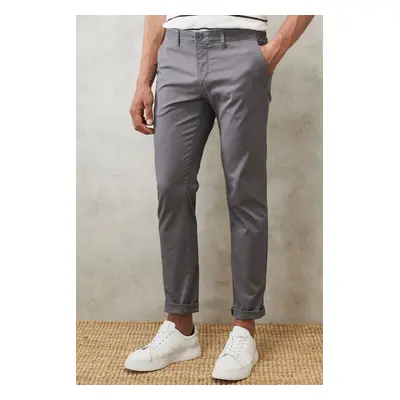 AC&Co / Altınyıldız Classics Men's Gray Slim Fit Slim Fit Chino Pants with Side Pockets, Flexibl