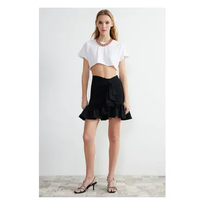 Trendyol Black Frilly Mini Skirt