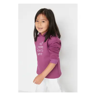 Trendyol Girls Purple Hooded Printed Knitted Sweatshirt