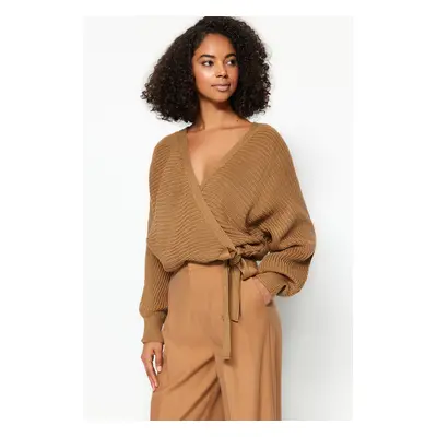 Trendyol Camel V-Neck Knitwear Sweater