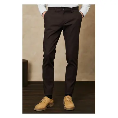 ALTINYILDIZ CLASSICS Men's Brown Slim Fit Slim Fit Dobby Flexible Casual Trousers