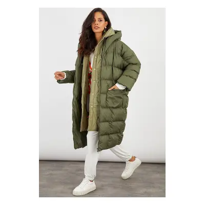 Cool & Sexy Women's Khaki Hooded Long Coat MX06