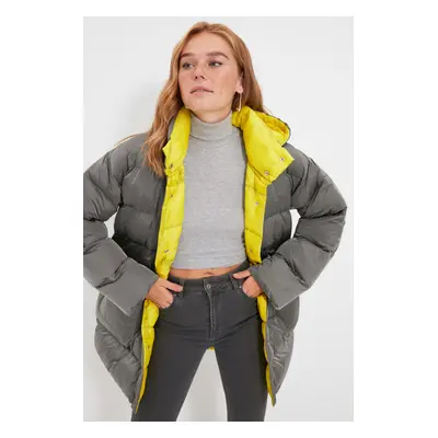 Trendyol Gray Oversized Hooded Yellow Lined Puffy Coat