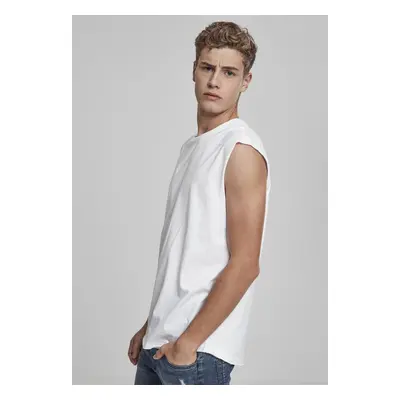 White sleeveless T-shirt with open brim