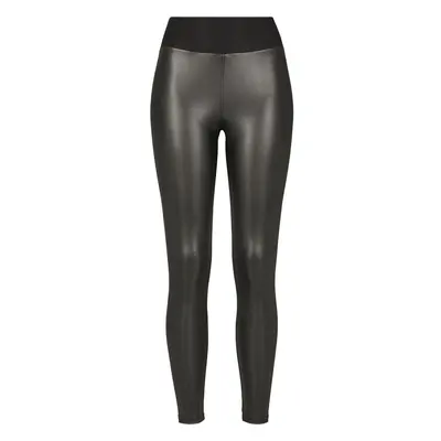 Women's black high-waisted synthetic leather leggings