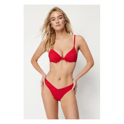 Trendyol Red V-Cut Regular Bikini Bottom