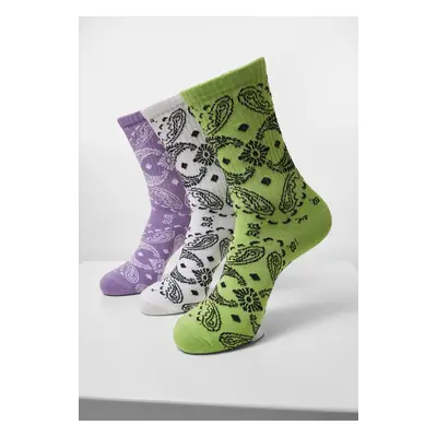 Bandana Pattern Socks 3-Pack White+Lilac+Lilac