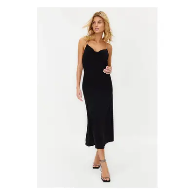 Trendyol Black Stone Accessory Detailed Knitted Elegant Evening Dress