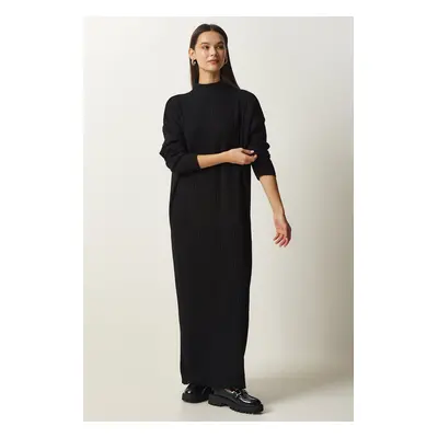 Happiness İstanbul Women's Black High Collar Oversize Knitwear Dress