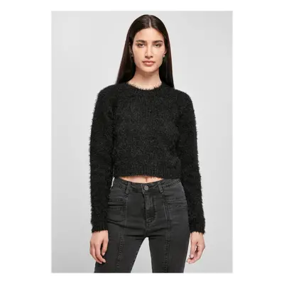 Women's sweater with short feathers in black