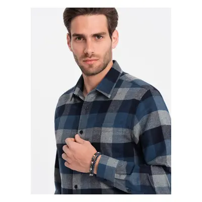 Ombre Men's plaid flannel shirt - blue