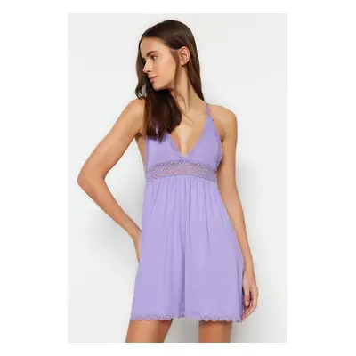 Trendyol Lilac Lace Back Detailed Rope Strap Viscose Knitted Nightgown