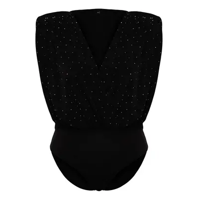 Trendyol Curve Black Stone Detailed Knitted Bodysuit