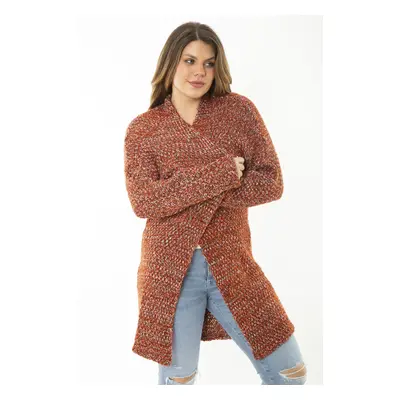 Şans Women's Plus Size Orange Thick Knitwear Cardigan