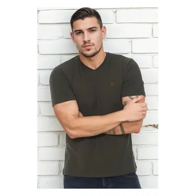 T8568 DEWBERRY V-NECK MEN'S T-SHIRT-DARK KHAKI