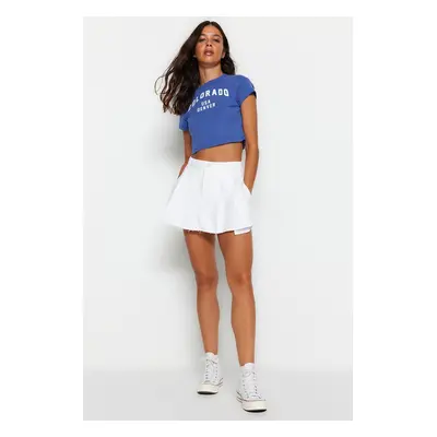 Trendyol White Pleated Normal Waist Denim Short Skirt