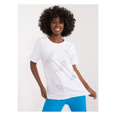 White cotton T-shirt with appliqués