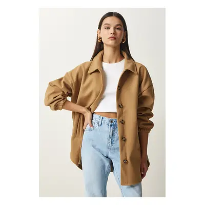 Happiness İstanbul Women's Biscuit Buttoned Pocket Oversize Shirt Jacket