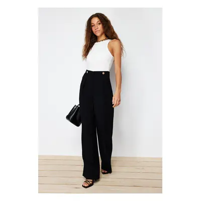 Trendyol Black Wide Leg Buttoned Woven Trousers