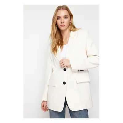 Trendyol Ecru Oversize Basic Woven Blazer Jacket