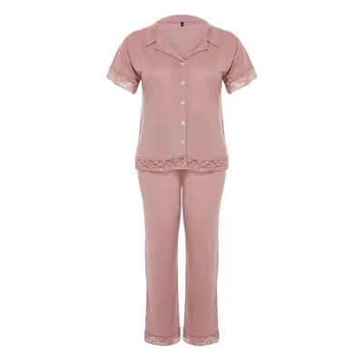 Trendyol Curve Pale Pink Lace Knitted Pajamas Set