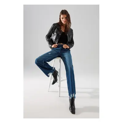 Trendyol Blue Szakadt Részletes High Waist 90's Wide Leg Jeans