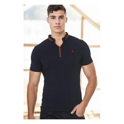 T8571 DEWBERRY ZIPPER MEN'S T-SHIRT-NAVY-2