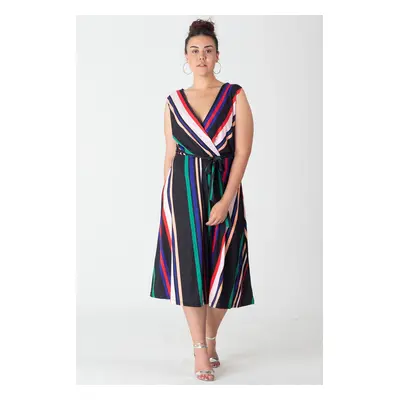 Şans Women's Plus Size Patterned, Wrapped Striped Dress