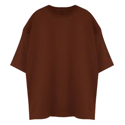 Trendyol Plus Size Brown Oversize/Wide Cut 100% T-Shirt