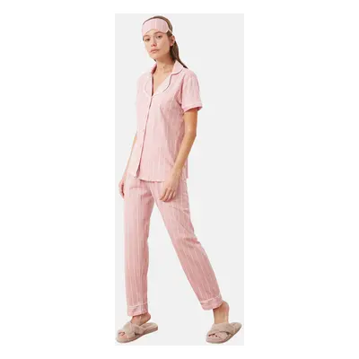 Trendyol Pink Striped Pile Detailed Knitted Pajamas Set with a Sleeping Band