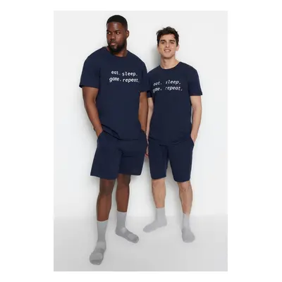 Férfi pizsama szett Trendyol TMNSS23PT00013/Navy blue