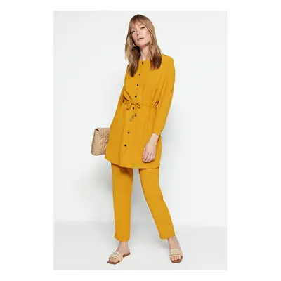 Trendyol Mustard Tie Waist Shirt-Pants Woven Suit