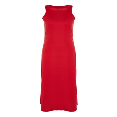 Trendyol Curve Red Single Jersey Summer 100% Cotton Knitted Plus Size Dress