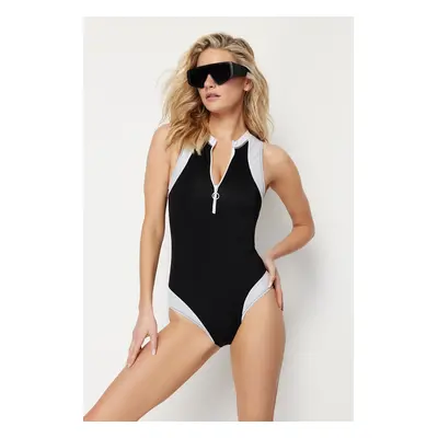 Trendyol Black Barter Neck Zippered Hipster Swimsuit