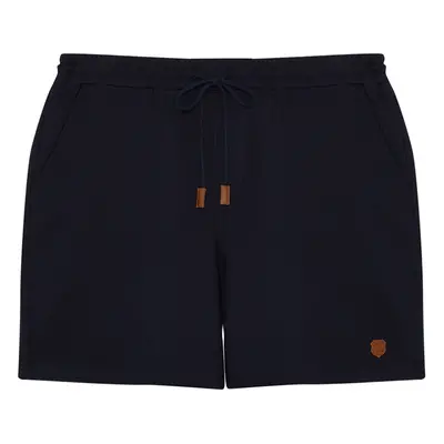 Trendyol Plus Size Navy Blue Regular Cut PU Label Appliqued Shorts