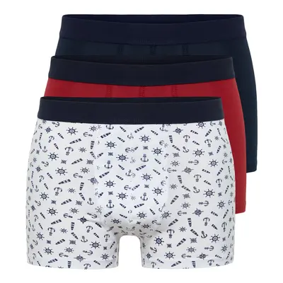 Trendyol Multicolored 3-Piece Marine Patterned-Flat Pack Cotton Boxers