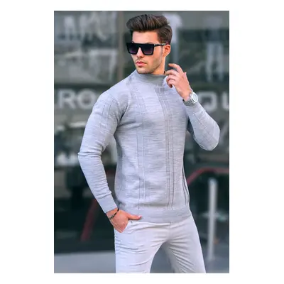 Madmext Gray Turtleneck Patterned Sweater