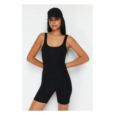 Trendyol Black Slimming Cardigan Stitch Detailed Yoga Knitted Sports Shorts Overalls