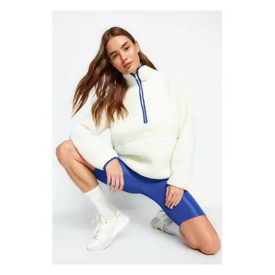 Trendyol White Plush Knitted Sports Sweatshirt